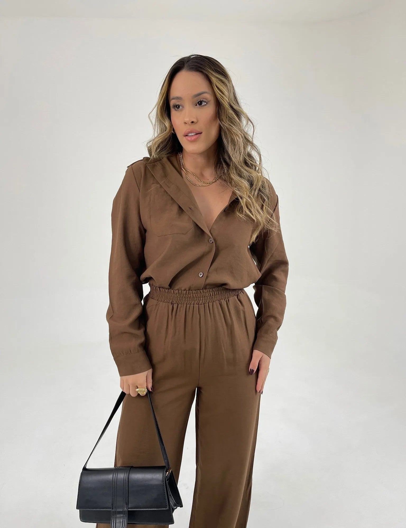 Conjunto Elizabeth Camisa Social + Calça com Elástico na Cintura