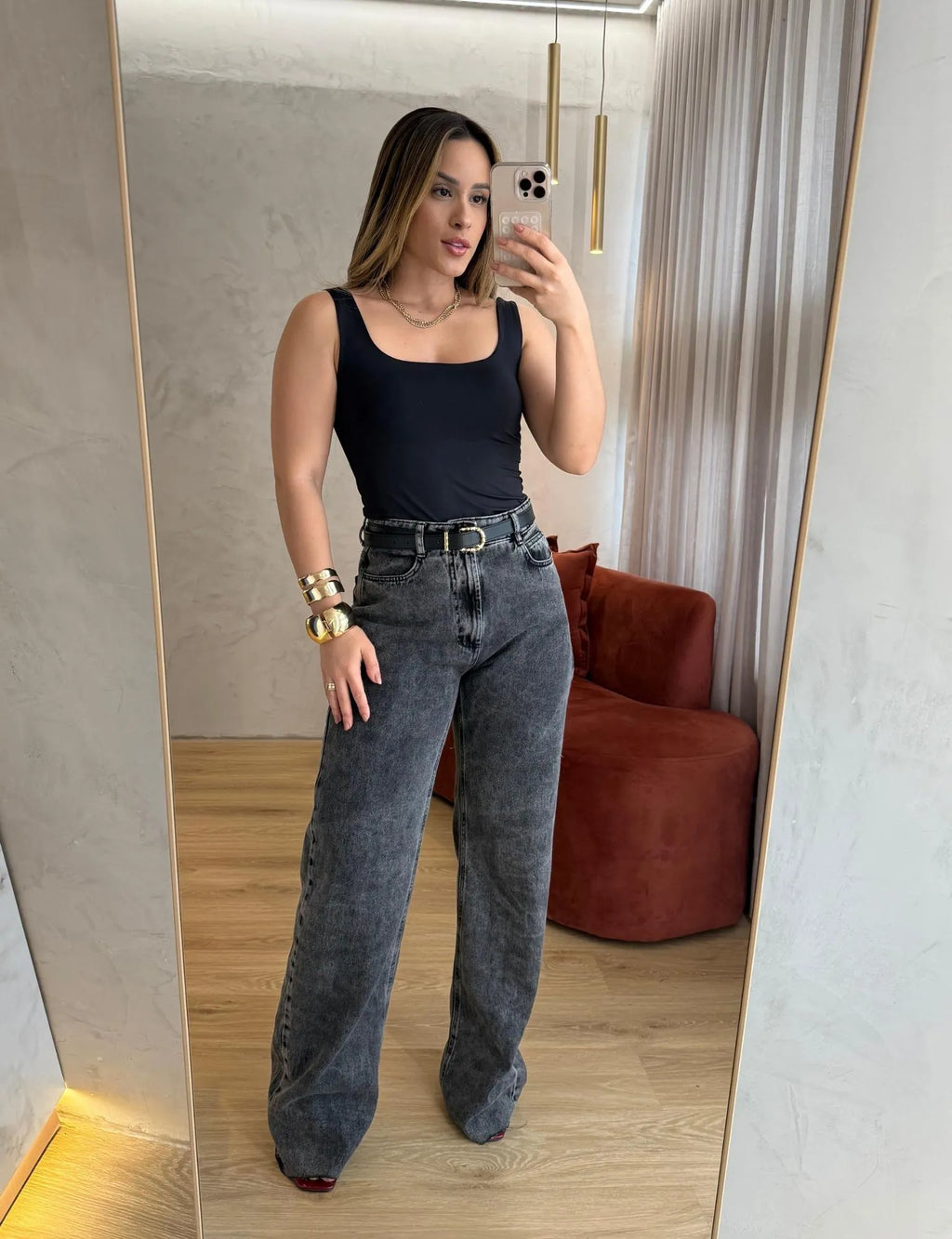Calça Jeans Wide Leg Dark