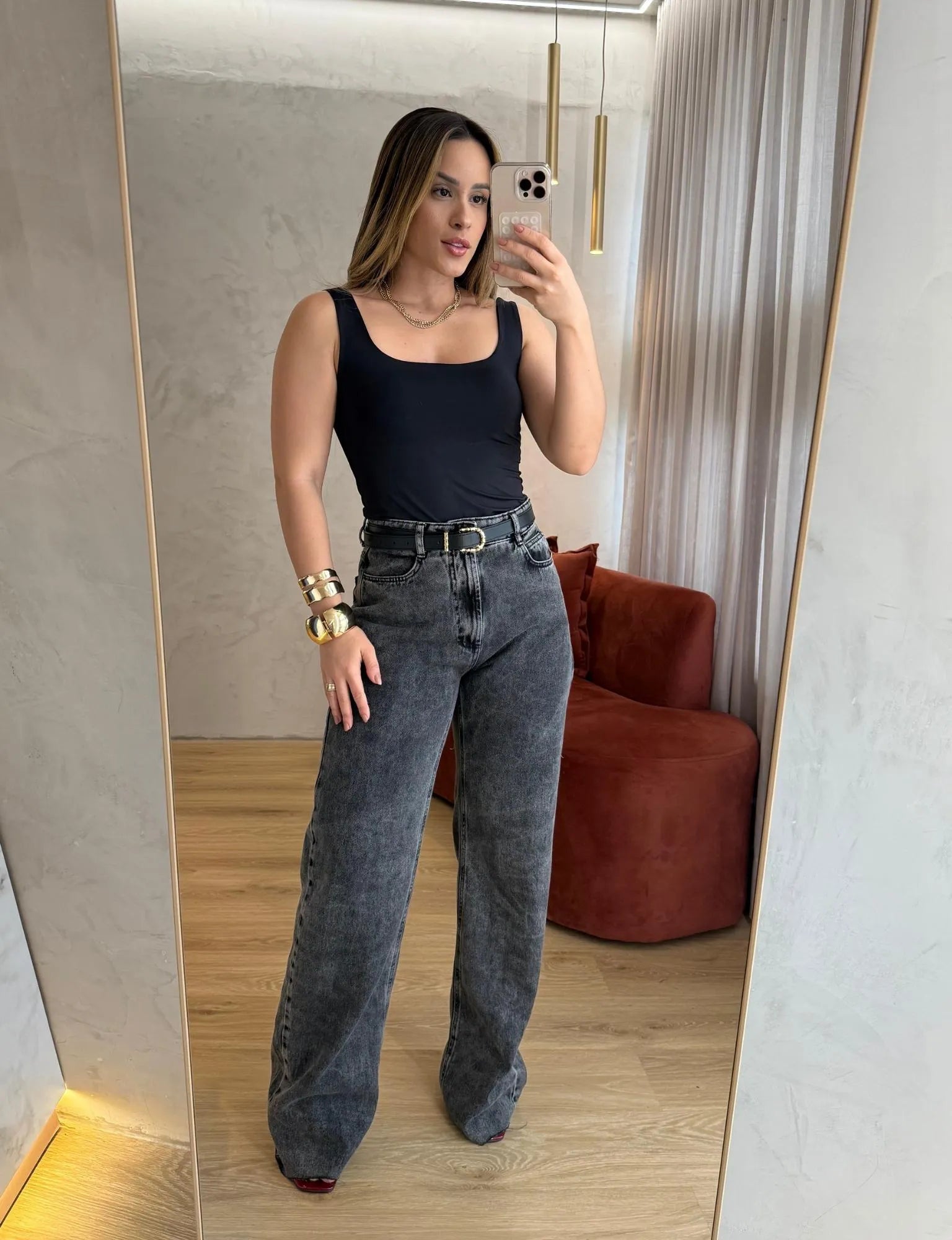 Calça Jeans Wide Leg Dark