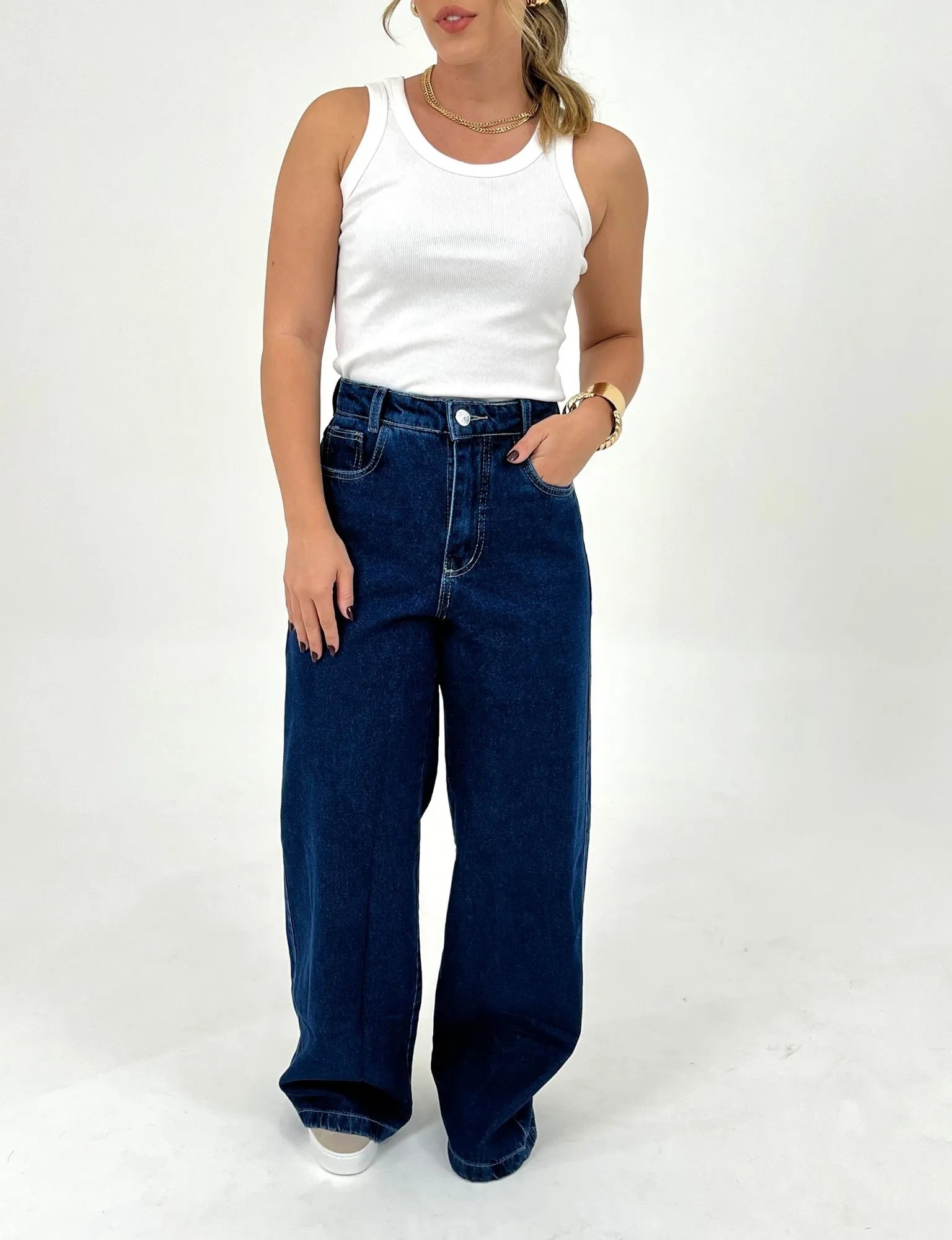 Calça Jeans Wide Leg Escura
