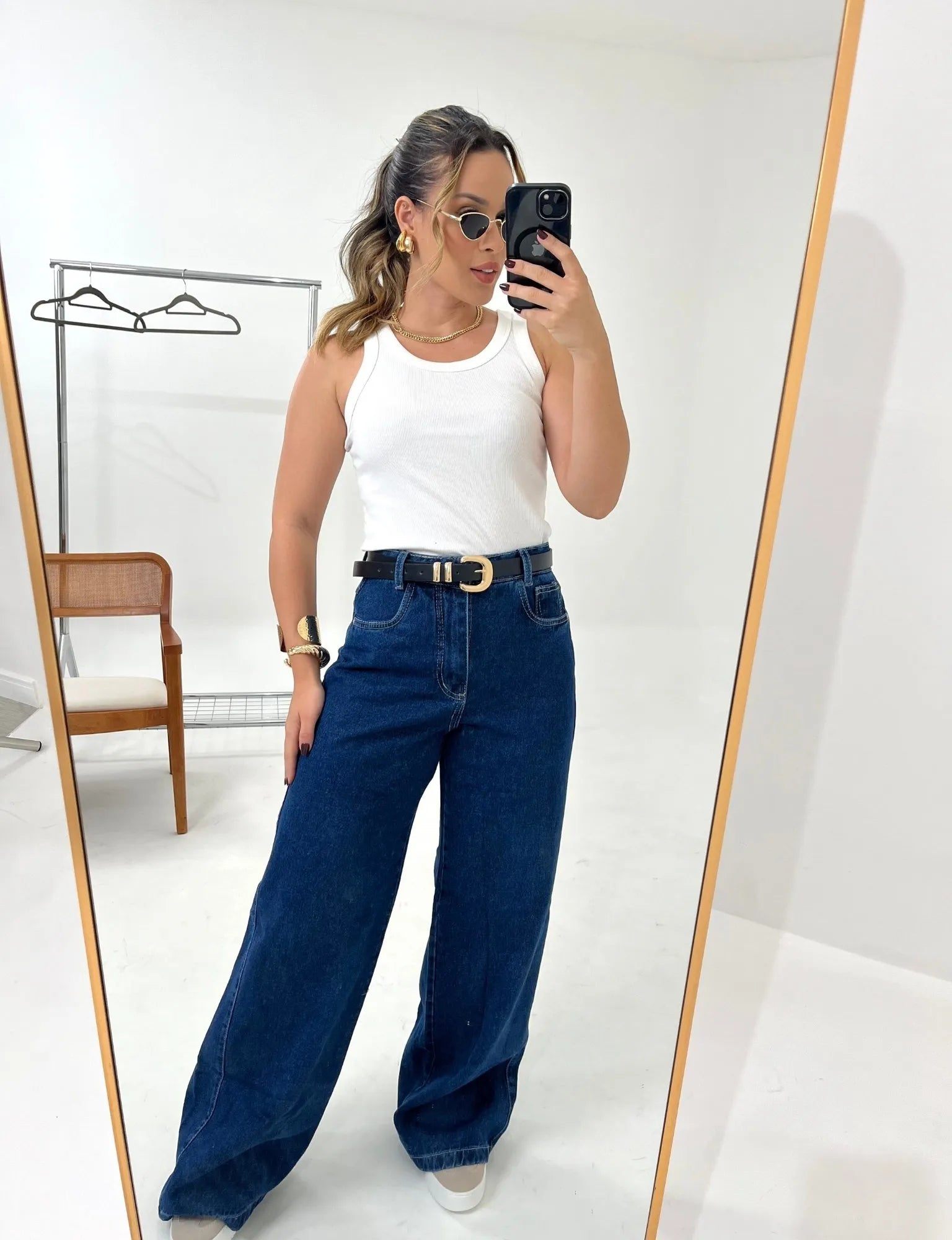 Calça Jeans Wide Leg Escura