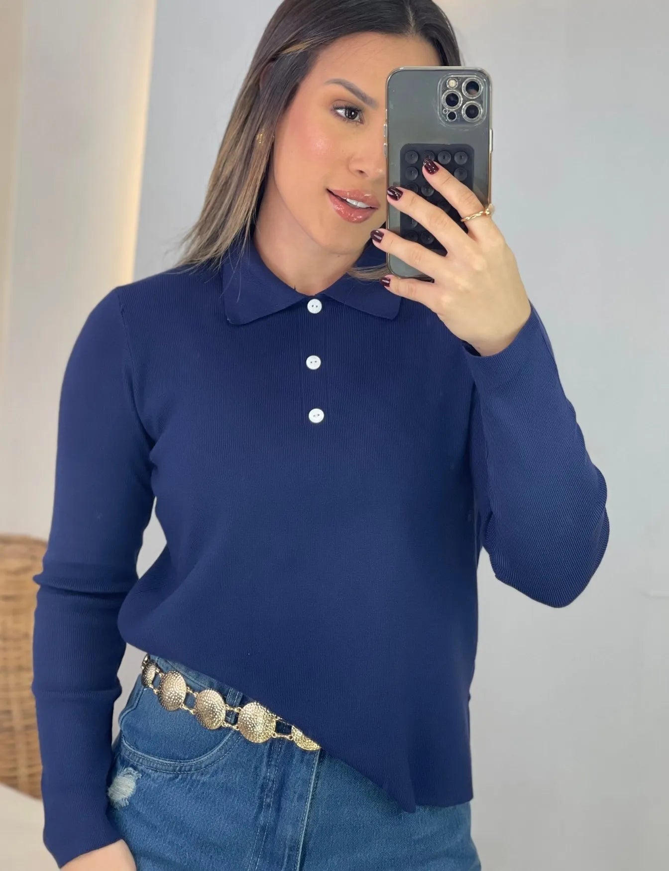 Camisa Kásia Canela Manga Longa
