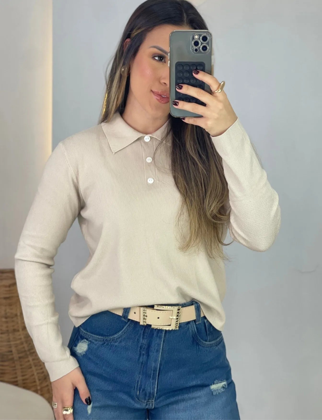 Camisa Kásia Canela Manga Longa
